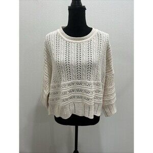 Altar'd State Womens M/L Ivory Crochet Knit Sweater Bell Sleeve Crop Boho